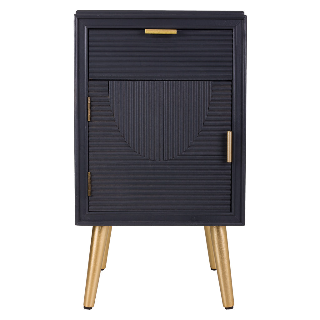 🛏️ Mesita de Noche Colección NIA 1 Puerta y 1 Cajón – Gris Antracita con Detalles Dorados