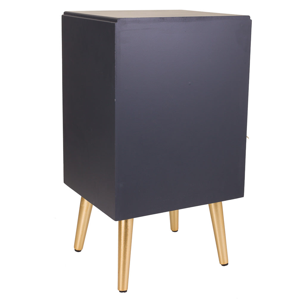 🛏️ Mesita de Noche Colección NIA 1 Puerta y 1 Cajón – Gris Antracita con Detalles Dorados