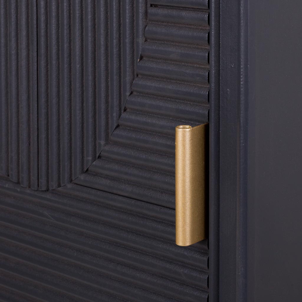 🛏️ Mesita de Noche Colección NIA 1 Puerta y 1 Cajón – Gris Antracita con Detalles Dorados