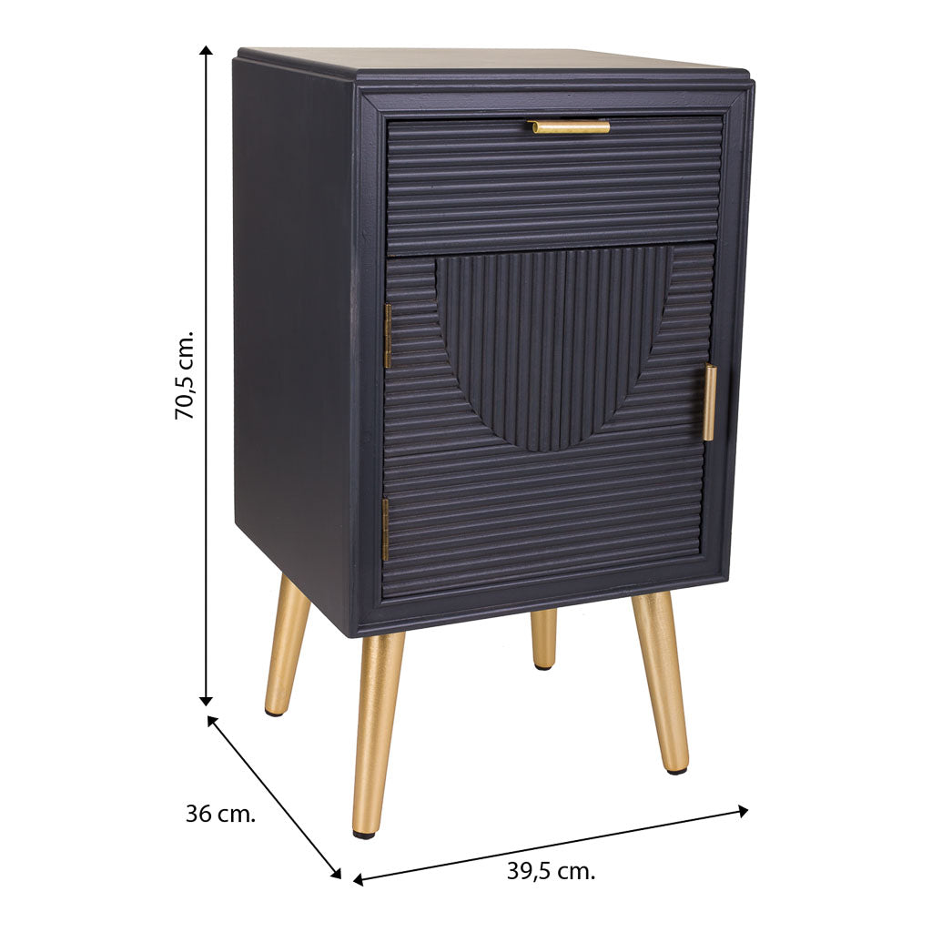 🛏️ Mesita de Noche Colección NIA 1 Puerta y 1 Cajón – Gris Antracita con Detalles Dorados