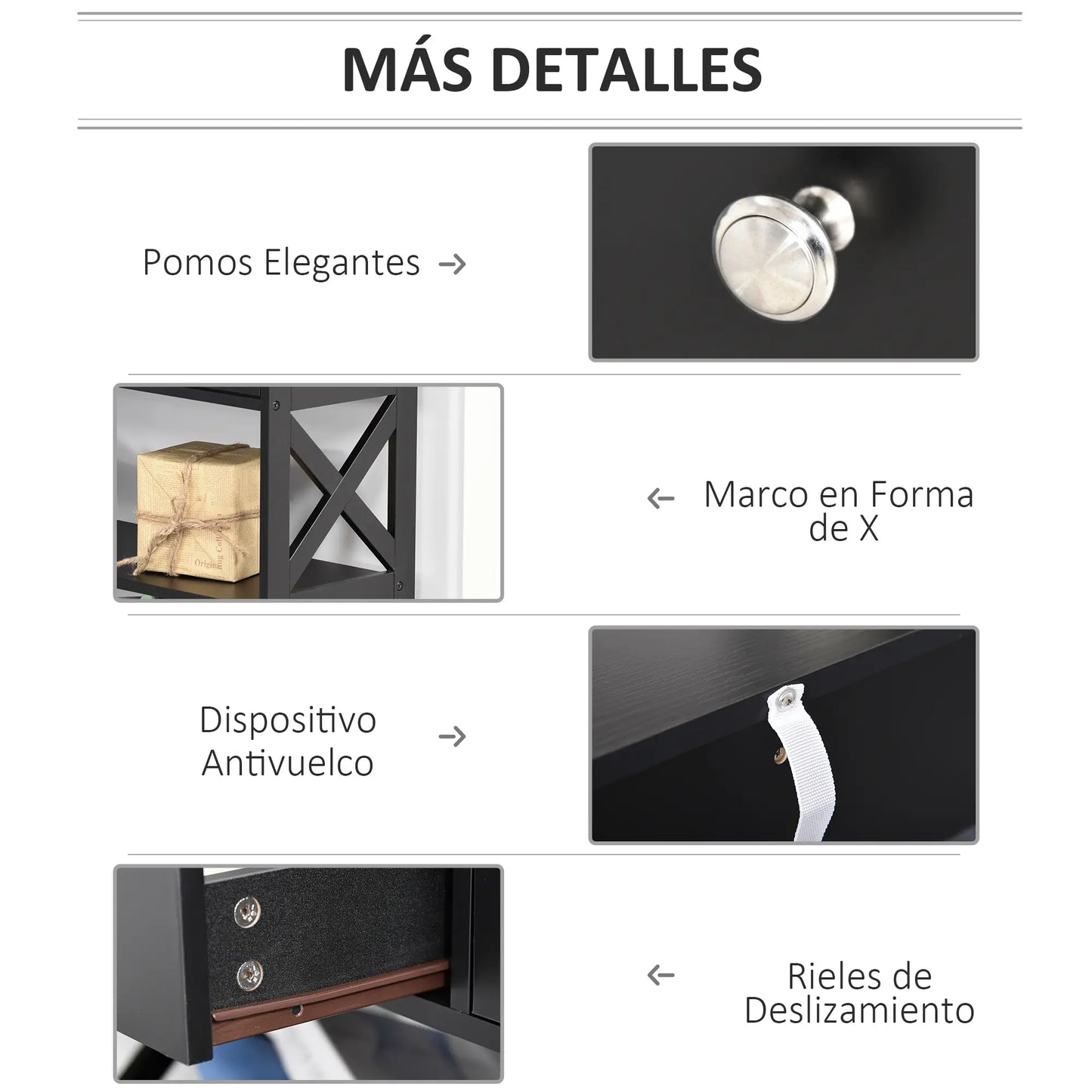 CONSOLA MODERNA NEGRA “BLACK X-LINE DOUBLE DRAWER” image 7