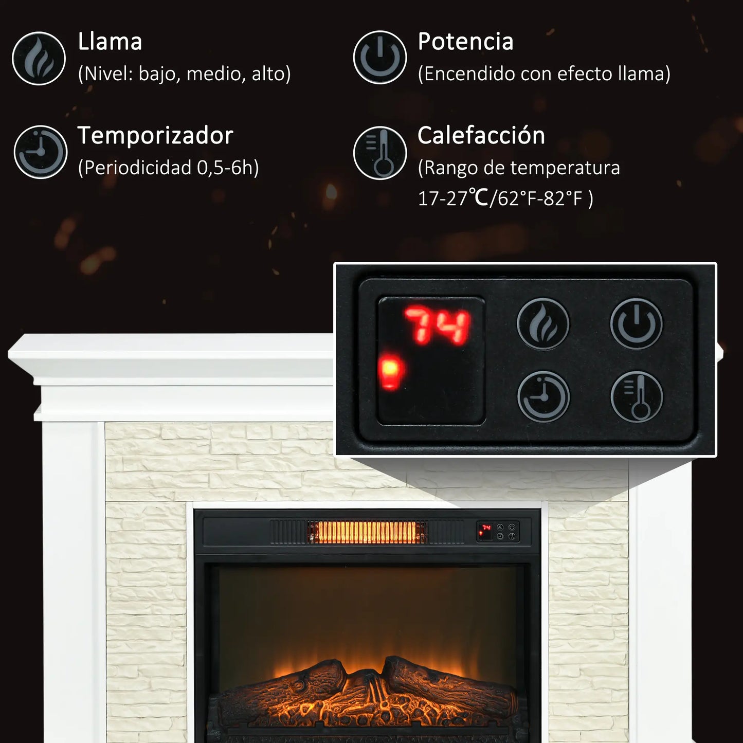 CHIMENEA ELÉCTRICA WHITEROOM 1800W 120 CM CON REPISA image 9