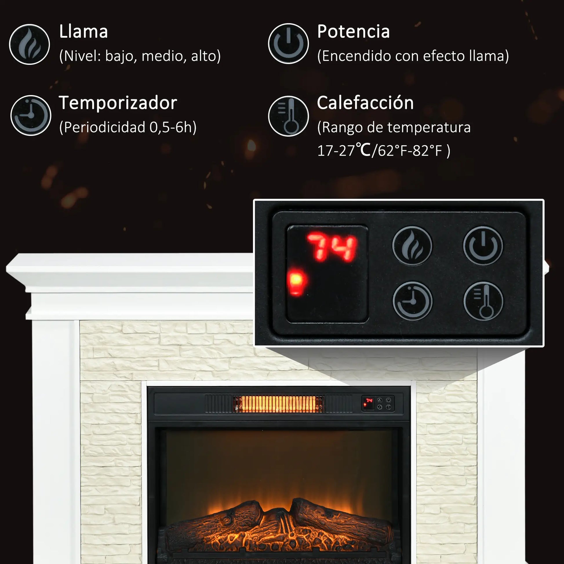 CHIMENEA ELÉCTRICA WHITEROOM 1800W 120 CM CON REPISA image 9