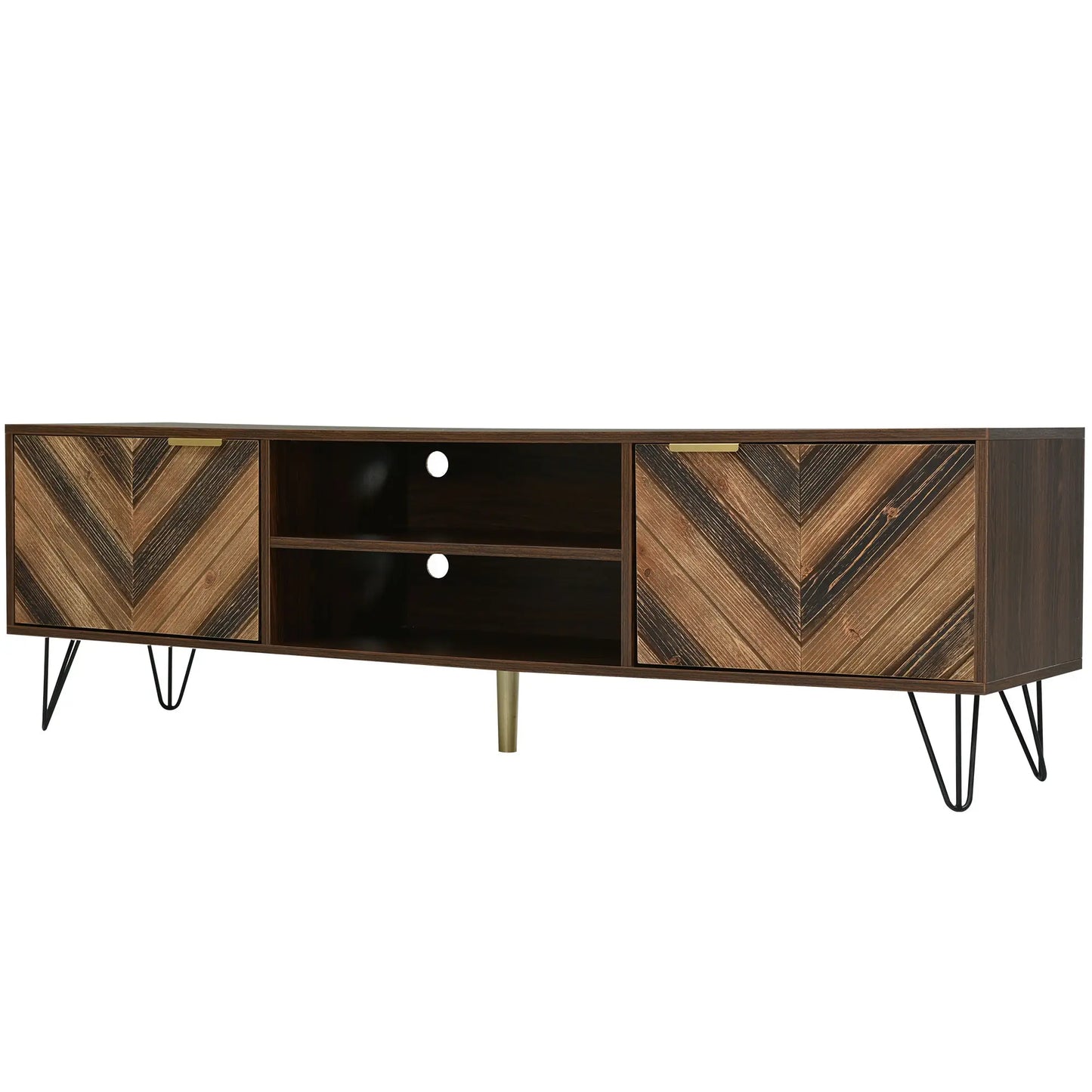 Mueble TV Móvil Natural con Puertas de Madera Maciza y Patas de Hierro image 5