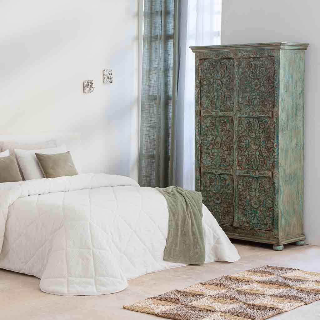 ARMARIO DALIAN ARTESANAL DE MADERA TALLADA VERDE AGUAMARINA image 0