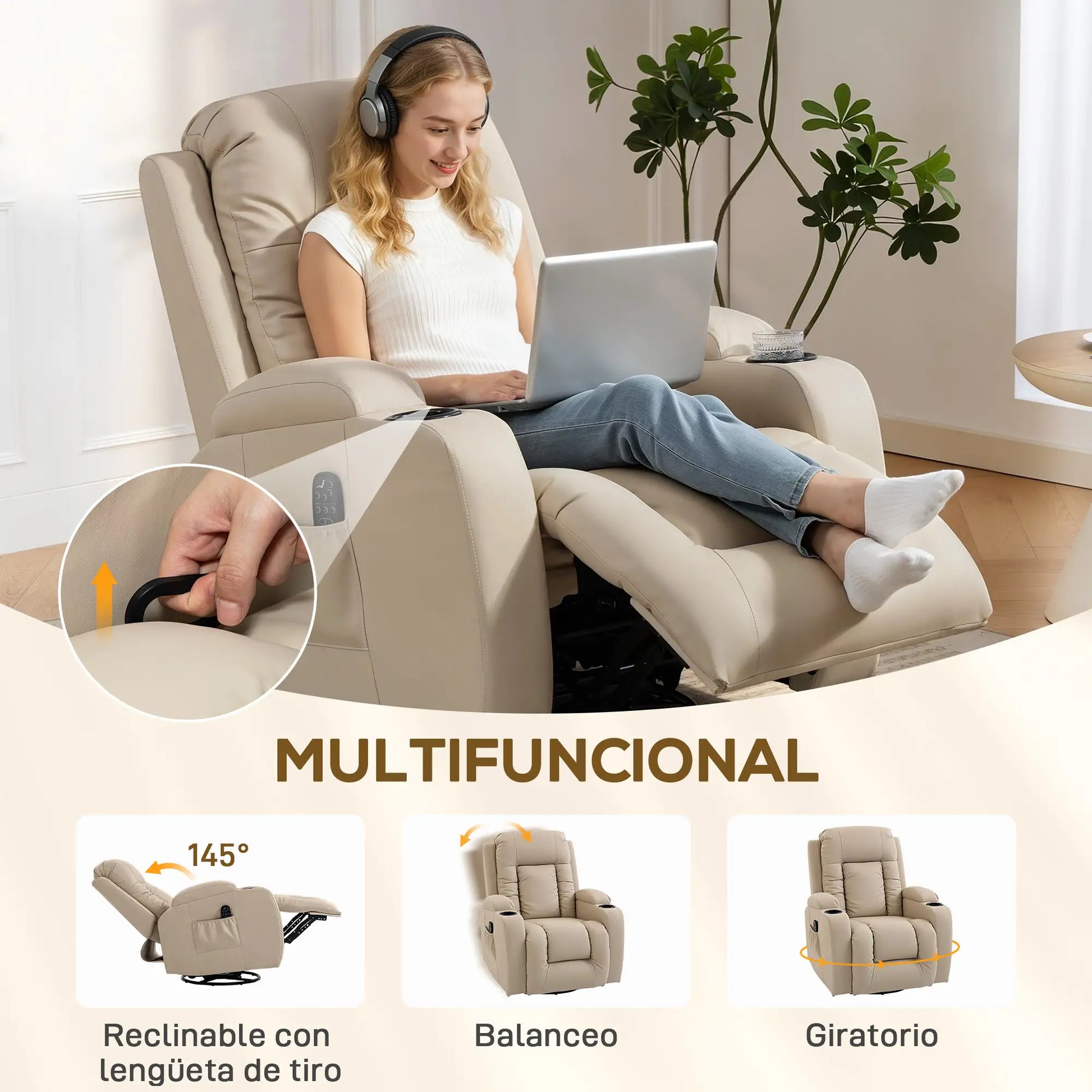 RELAX ZENKORA PLUS GIRATORIO Y RECLINABLE · 8 PUNTOS DE MASAJE · FUNCIÓN CALOR image 2