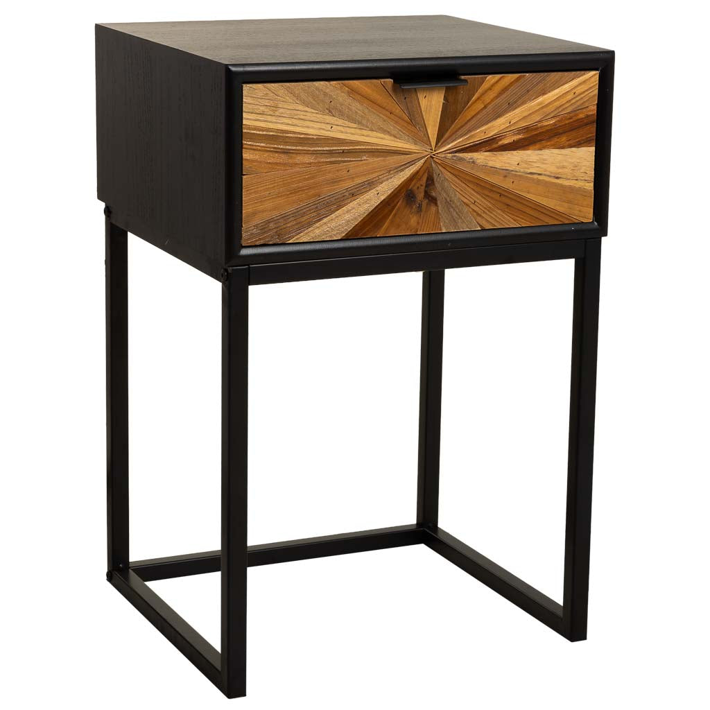 MESITA DE NOCHE TAKI DE MADERA RECUPERADA NEGRA 1 CAJÓN image 0