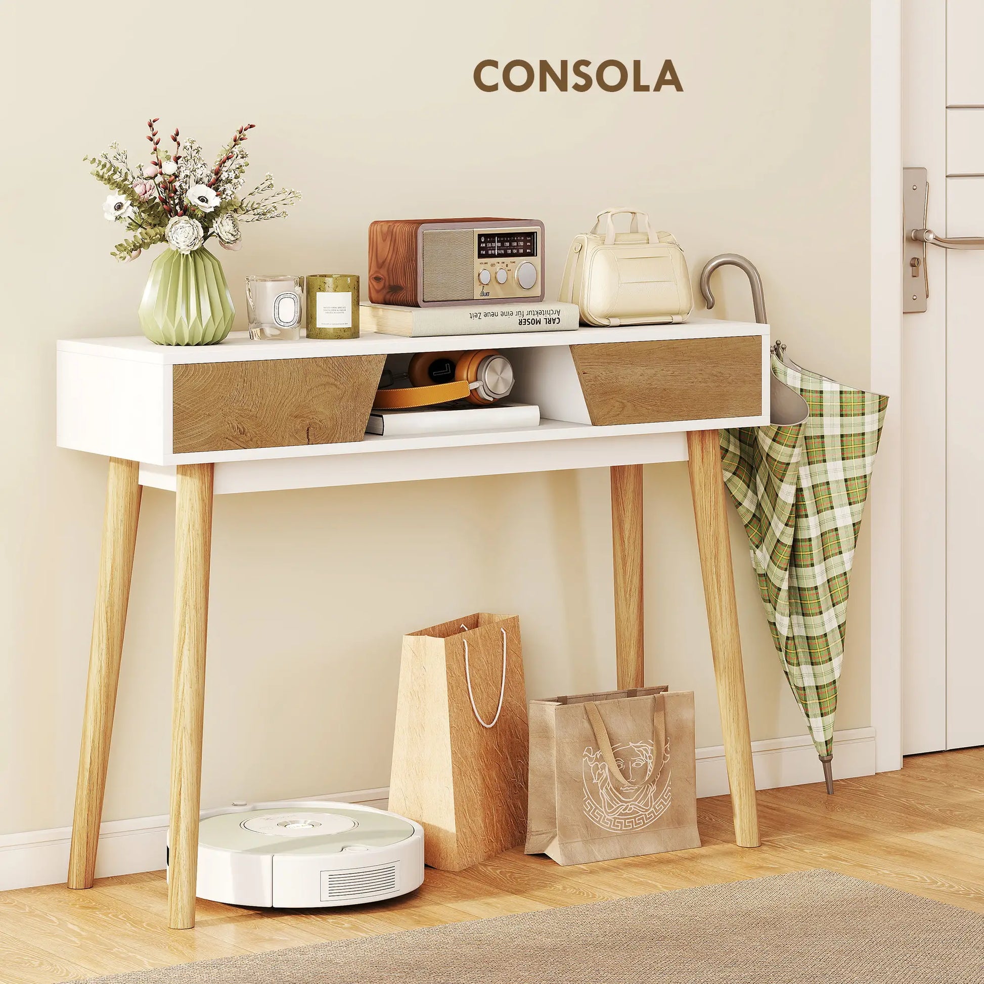 CONSOLA RECIBIDOR BLANCA “NORDIC LINEAR 2 DRAWERS” image 3