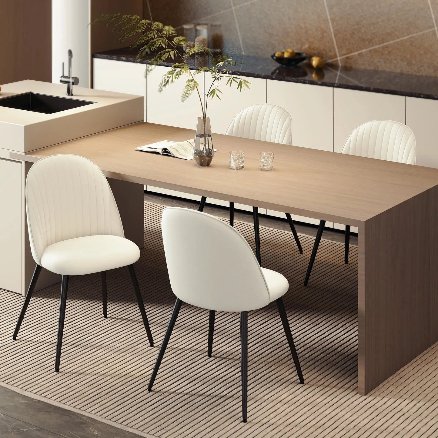PACK DE 4 SILLAS DE COMEDOR MODERNAS TAPIZADAS EN TERCIOPELO – COLOR CREMA image 8