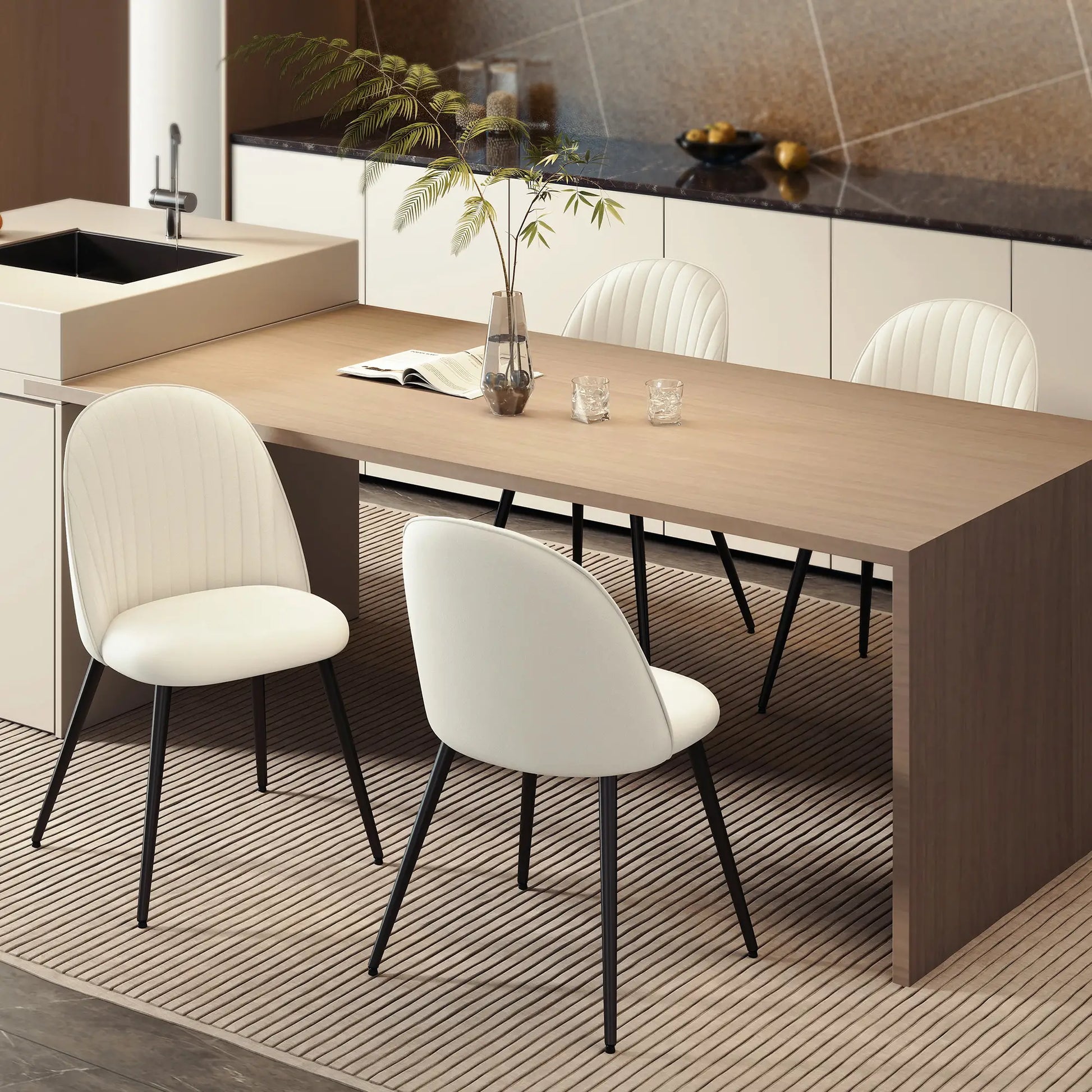 PACK DE 4 SILLAS DE COMEDOR MODERNAS TAPIZADAS EN TERCIOPELO – COLOR CREMA image 8