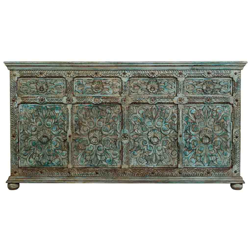 APARADOR DALIAN AQUA GREEN CARVED ARTESANAL image 6