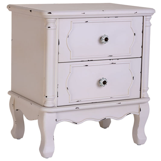 MESITA AMANDA DE MADERA BLANCO ENVEJECIDO 2 CAJONES image 0