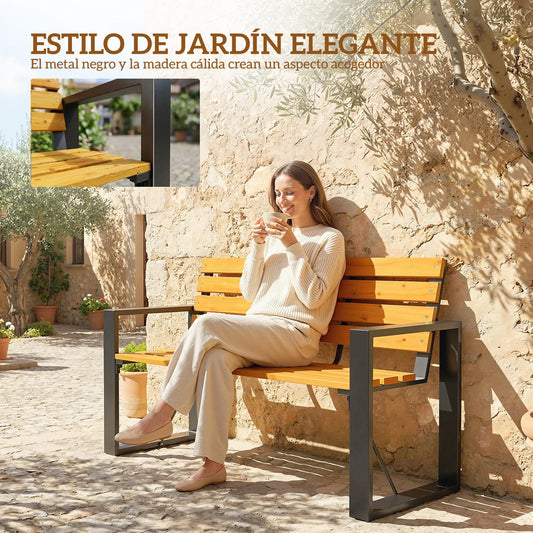 🌿 Banco de Jardín Modelo Timber Line 2 Plazas Madera Natural y Acero