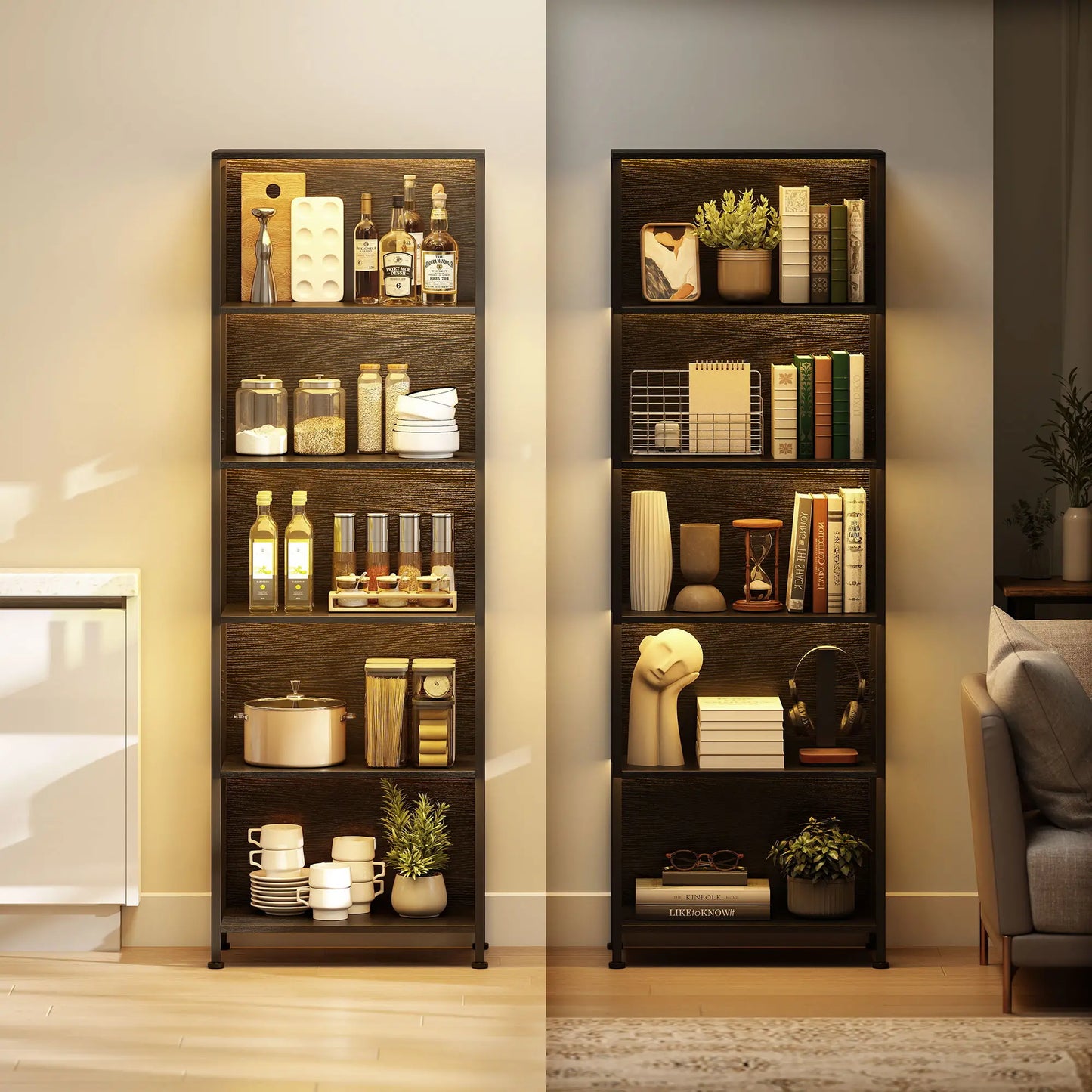 📚 Librería Industrial LUX LIGHT – 5 Estantes con Iluminación LED
