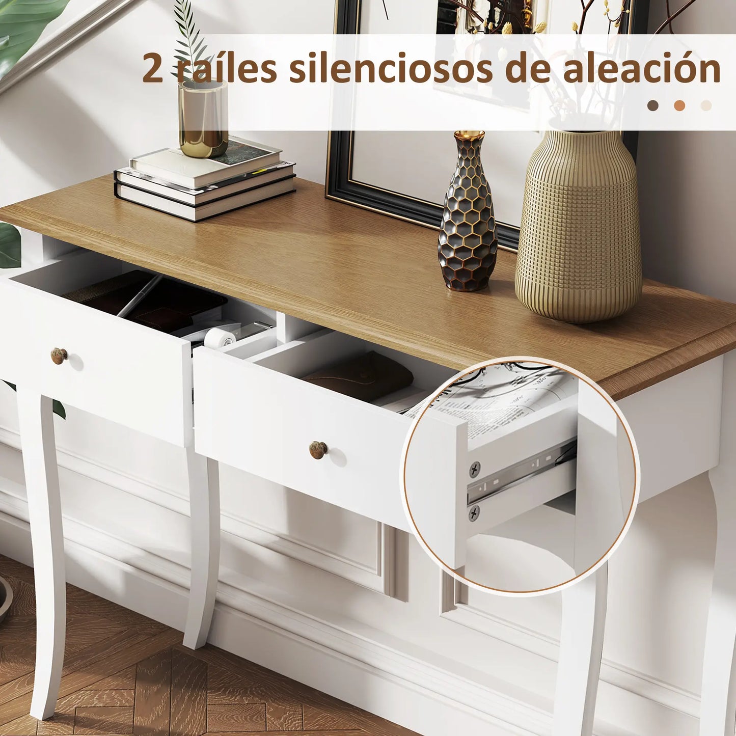 CONSOLA FRANCESA BLANCA “PARISIAN ELEGANCE DOUBLE DRAWER” image 5