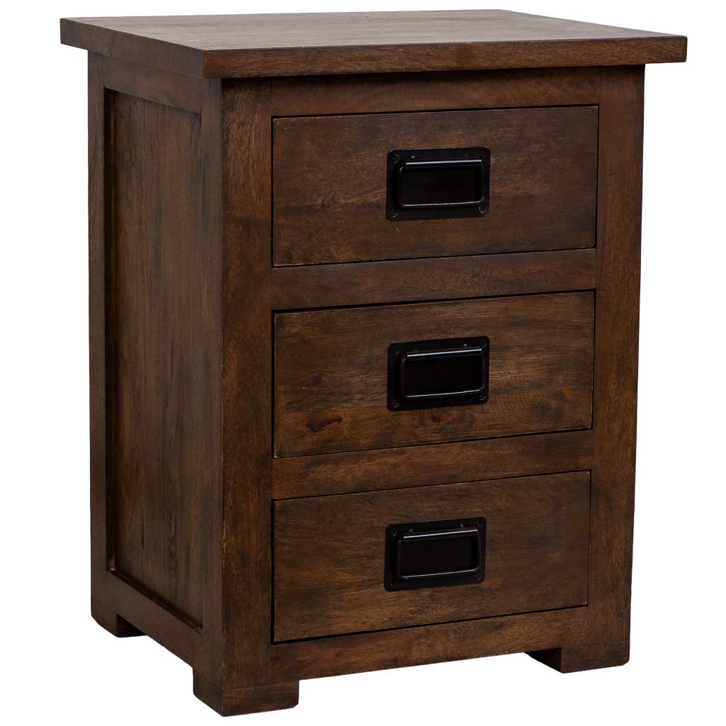 MESITA ÓXIDO ARTESANAL DE MADERA MACIZA CON 3 CAJONES image 0