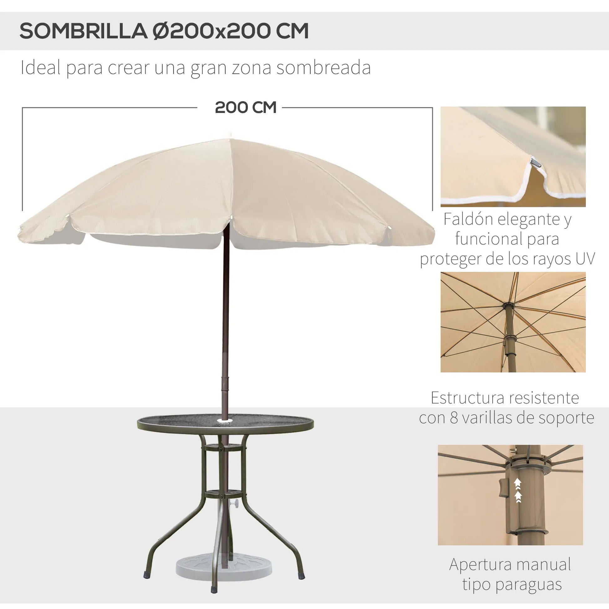 CONJUNTO DE JARDÍN 4 SILLAS + MESA + PARASOL SUN GARDEN BEIGE image 8