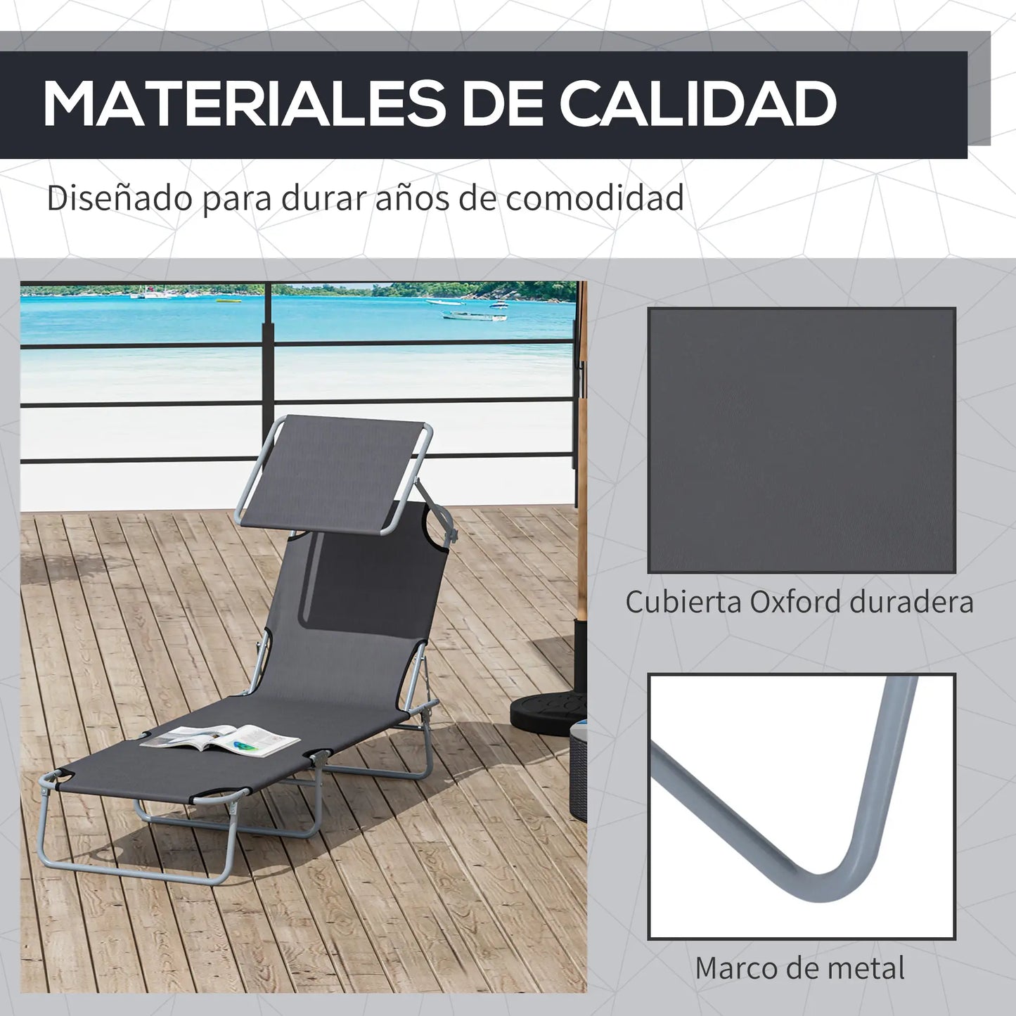 TUMBONA DE JARDÍN PLEGABLE CON TOLDO SUNRELAX PRO GRIS image 7