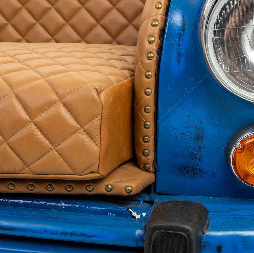 SOFÁ COCHE INDUSTRIAL AZUL & CUERO MARRÓN image 6
