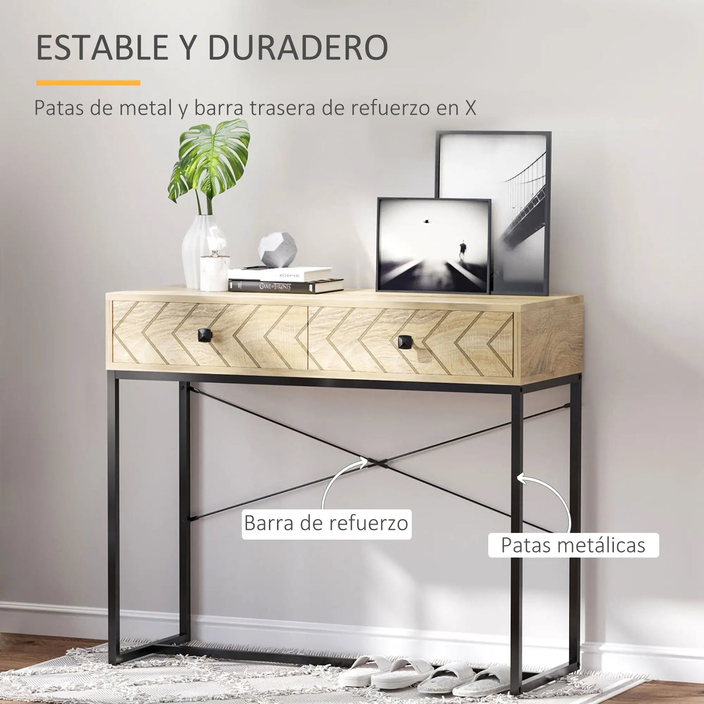 CONSOLA NATURAL METAL “ZIGZAG RETRO DOUBLE DRAWER” image 2