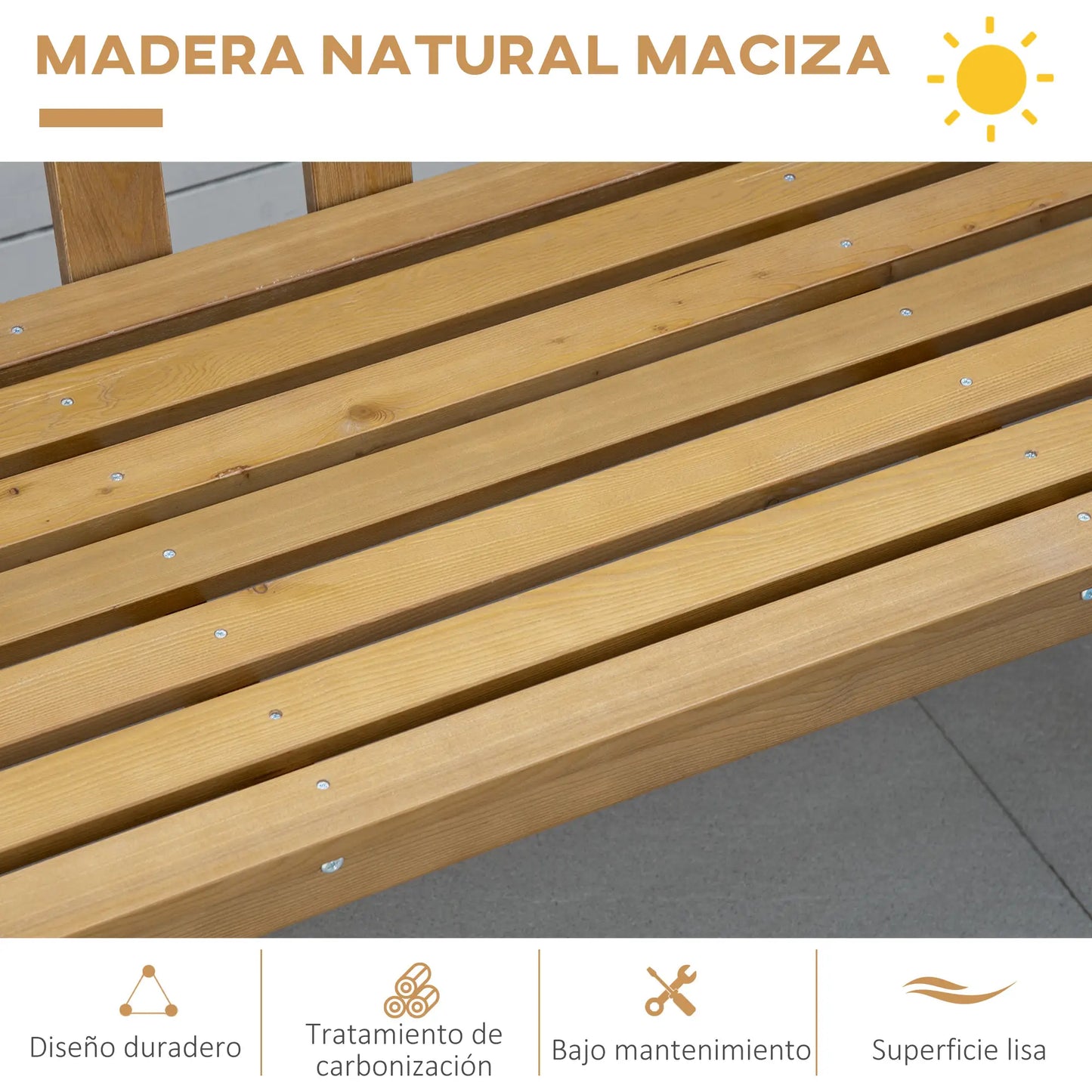BANCO DE JARDÍN DE MADERA RÚSTICO NATURE SEAT 3 PLAZAS image 2