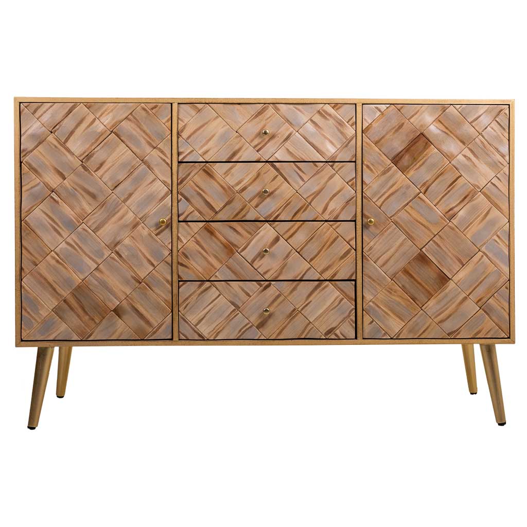 🪵 APARADOR MASAYA – MADERA DE PAULOWNIA, 2 PUERTAS Y 4 CAJONES, 120x40,5x81 CM