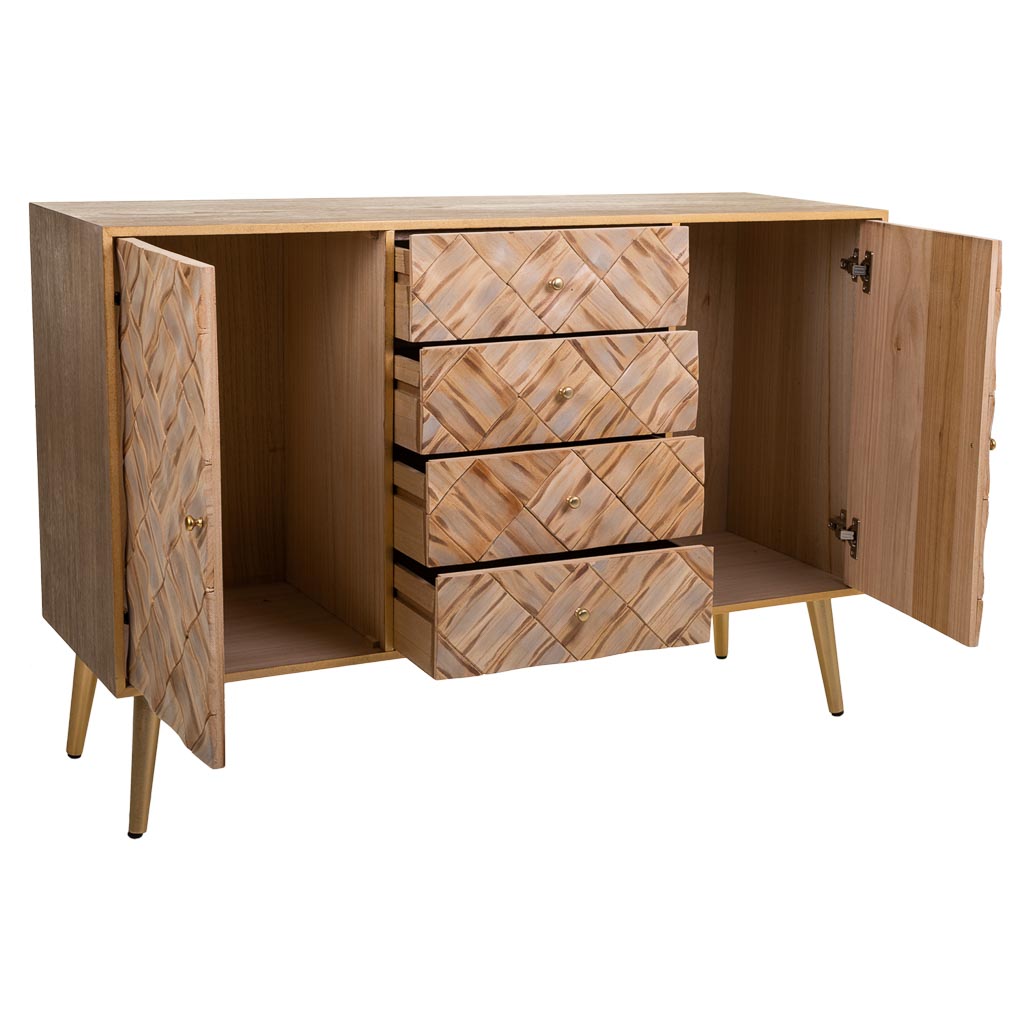 🪵 APARADOR MASAYA – MADERA DE PAULOWNIA, 2 PUERTAS Y 4 CAJONES, 120x40,5x81 CM