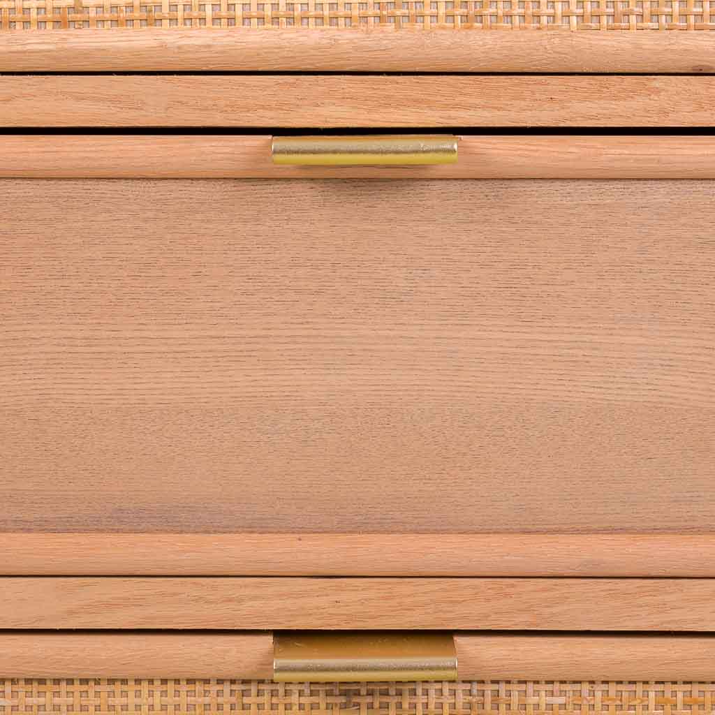 🪵 APARADOR TRENTO – MDF Y REJILLA DE CAÑA, 2 PUERTAS Y 3 CAJONES, 120x40,5x81 CM