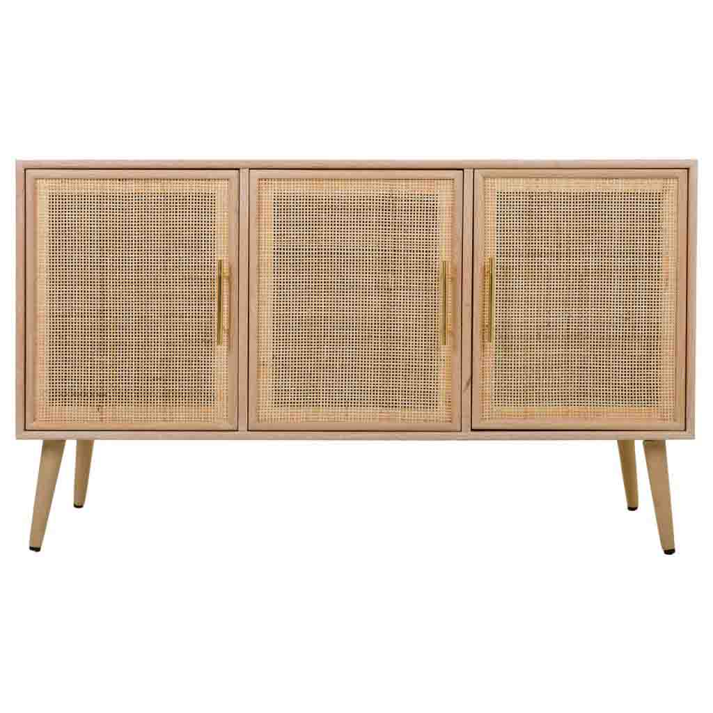 🪵 APARADOR TRENTO – MDF Y REJILLA DE CAÑA, 3 PUERTAS, 120x41,5x71 CM