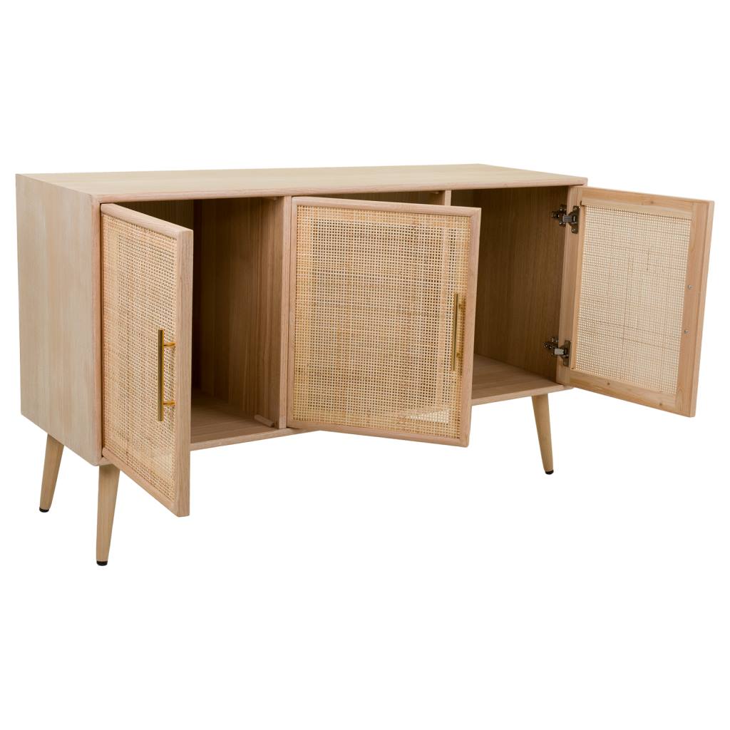 🪵 APARADOR TRENTO – MDF Y REJILLA DE CAÑA, 3 PUERTAS, 120x41,5x71 CM