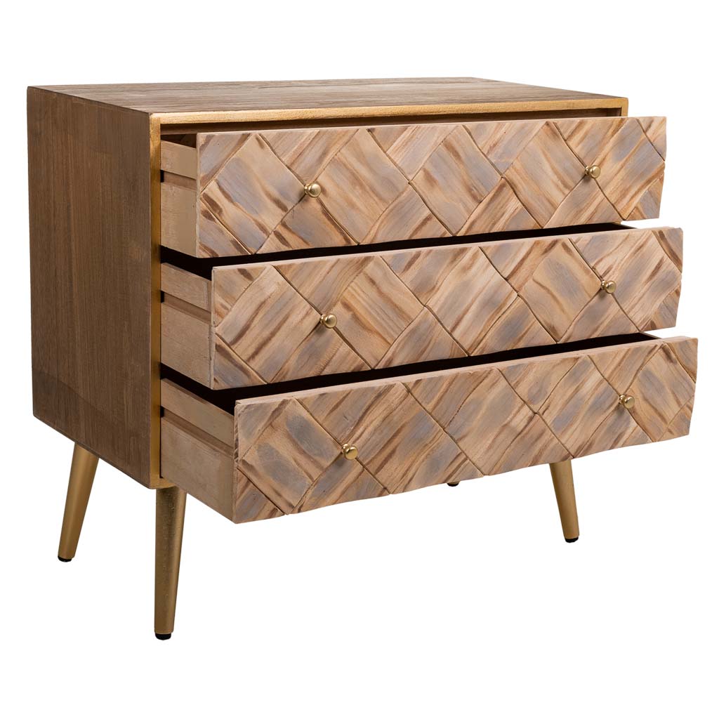 🪵 CÓMODA MASAYA – MADERA DE PAULOWNIA, 3 CAJONES, 73x36x65 CM