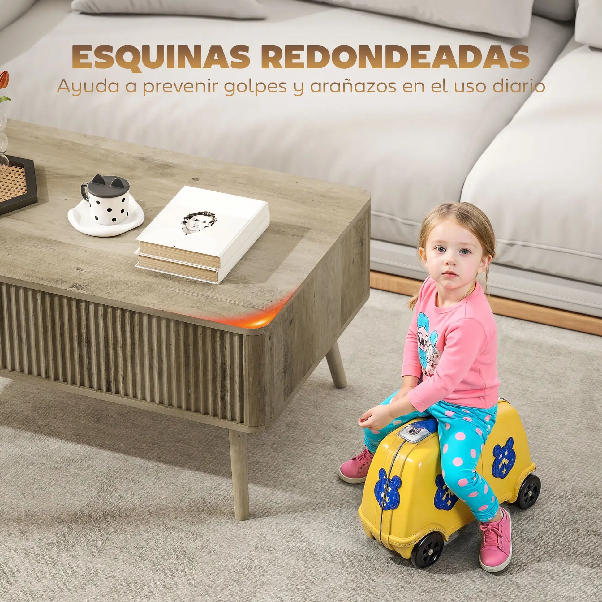Mesa de Centro Elevable con Almacenaje Oculto y Patas de Pino 91 cm en Roble image 9