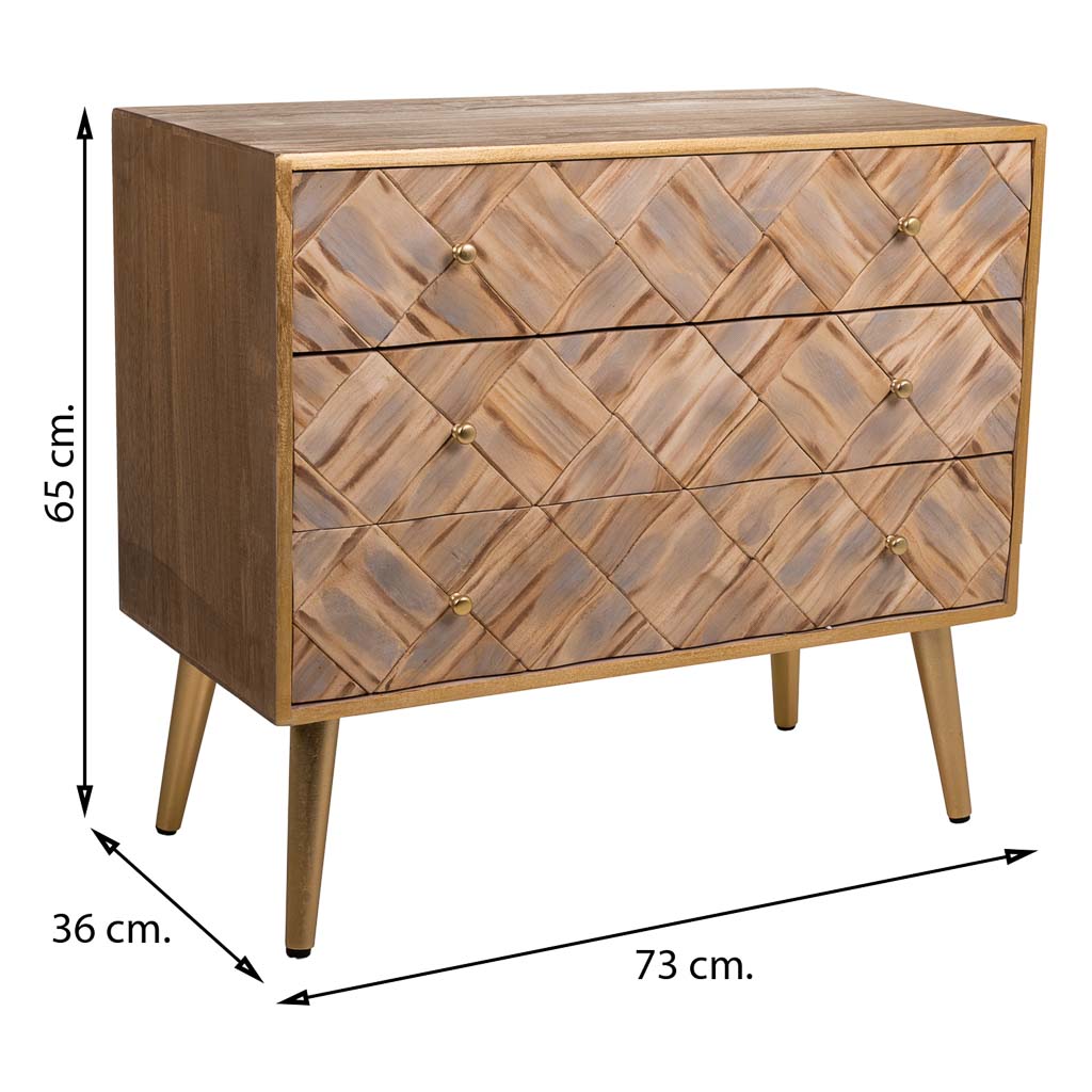 🪵 CÓMODA MASAYA – MADERA DE PAULOWNIA, 3 CAJONES, 73x36x65 CM