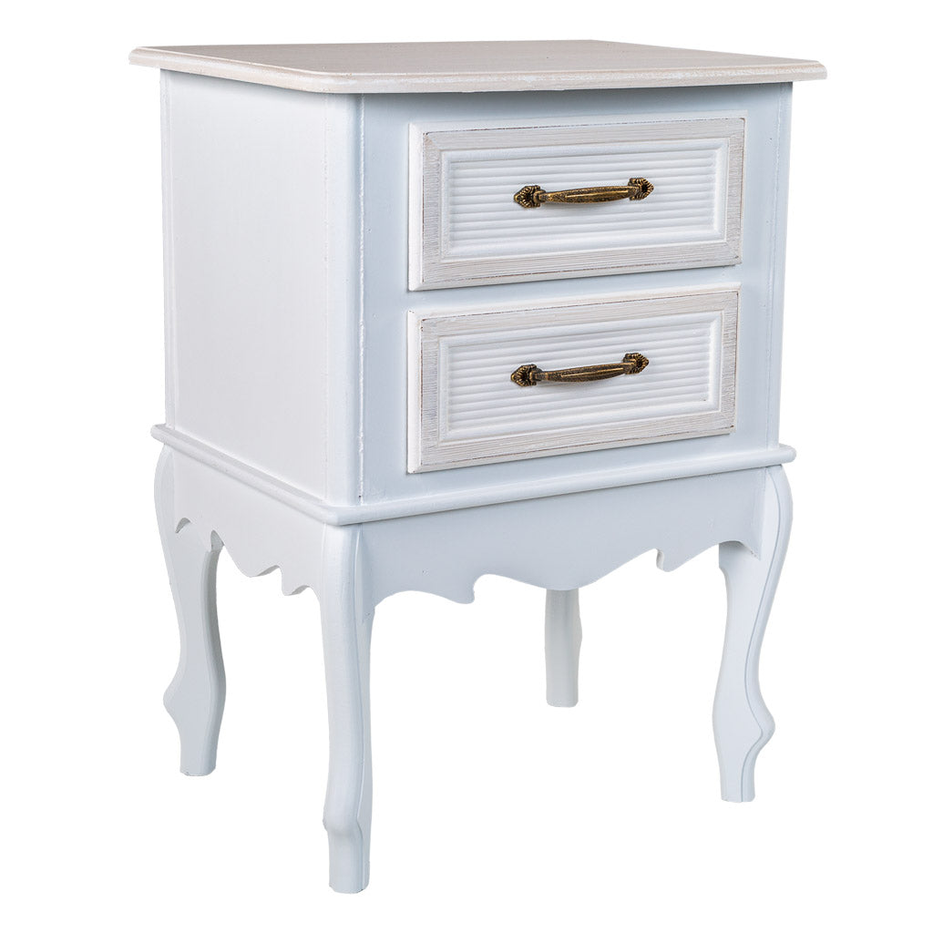 🌸 Mesita de Noche ALBA de 2 Cajones – Blanca | Estilo Romántico | JAM MUEBLES