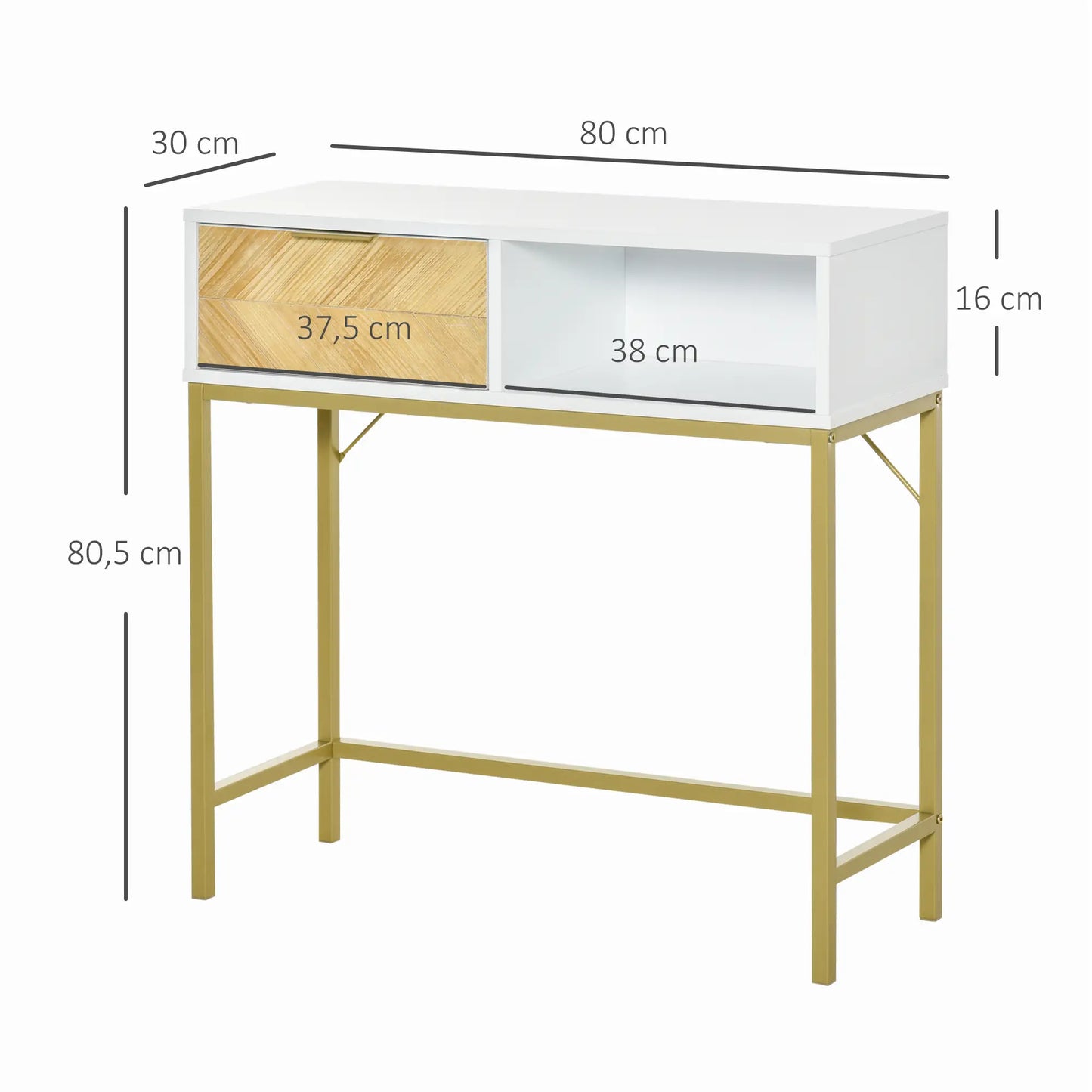 CONSOLA MODERNA BLANCO & DORADO “ELEGANCE GOLD SINGLE DRAWER” image 7