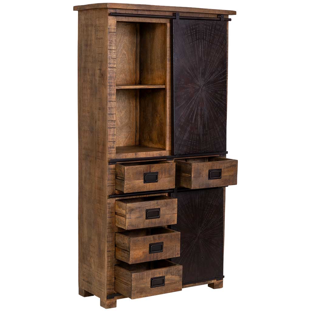 ARMARIO ÓXIDO ARTESANAL DE MADERA MACIZA CON 5 CAJONES Y 2 PUERTAS image 1