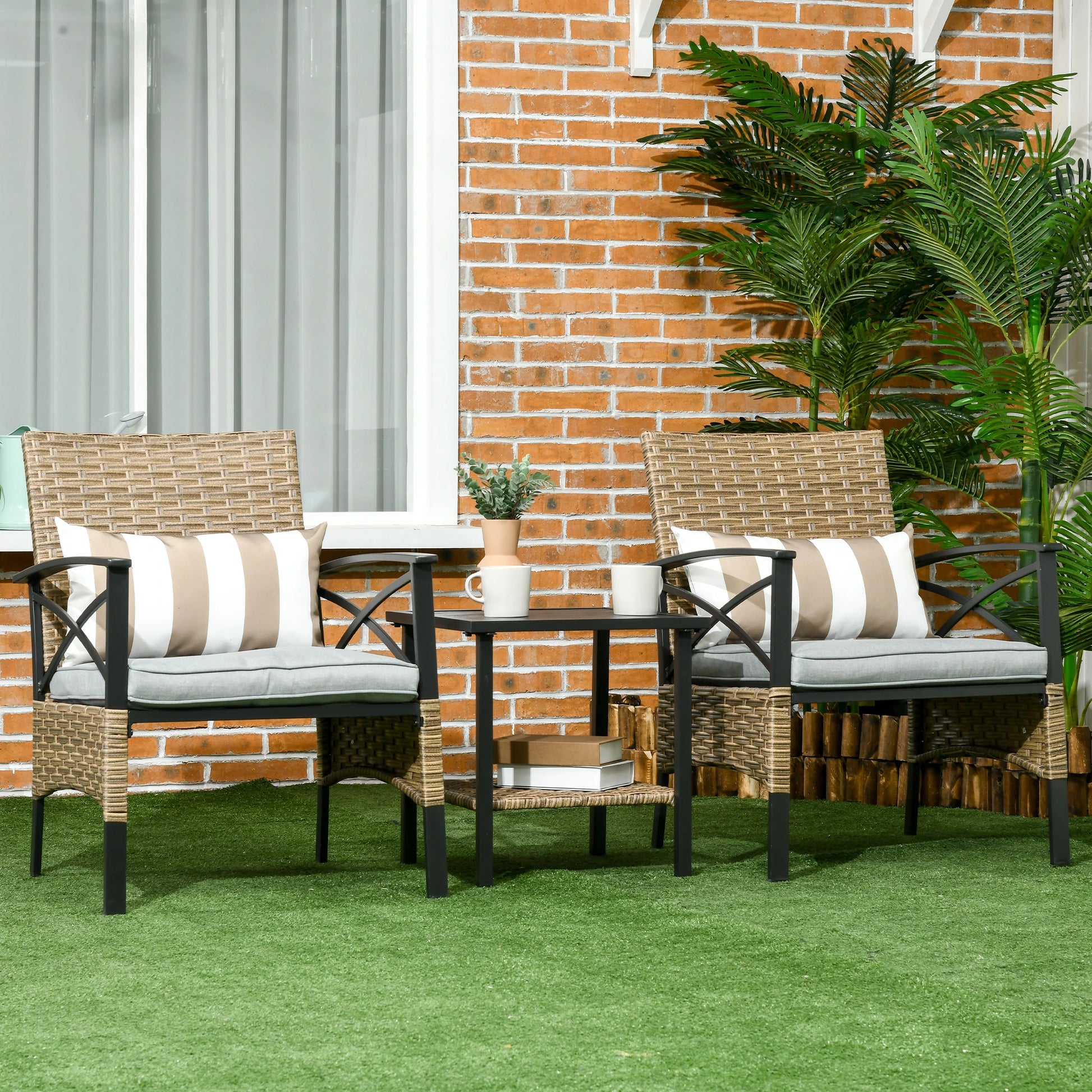 CONJUNTO DE JARDÍN RATÁN SINTÉTICO 2 SILLONES + MESA – MARRÓN image 3