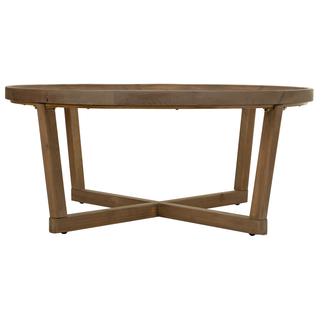 ☕ MESA DE CENTRO DUNA 100 – MADERA DE ABETO + CRISTAL TEMPLADO · REDONDA · ESTILO INDUSTRIAL