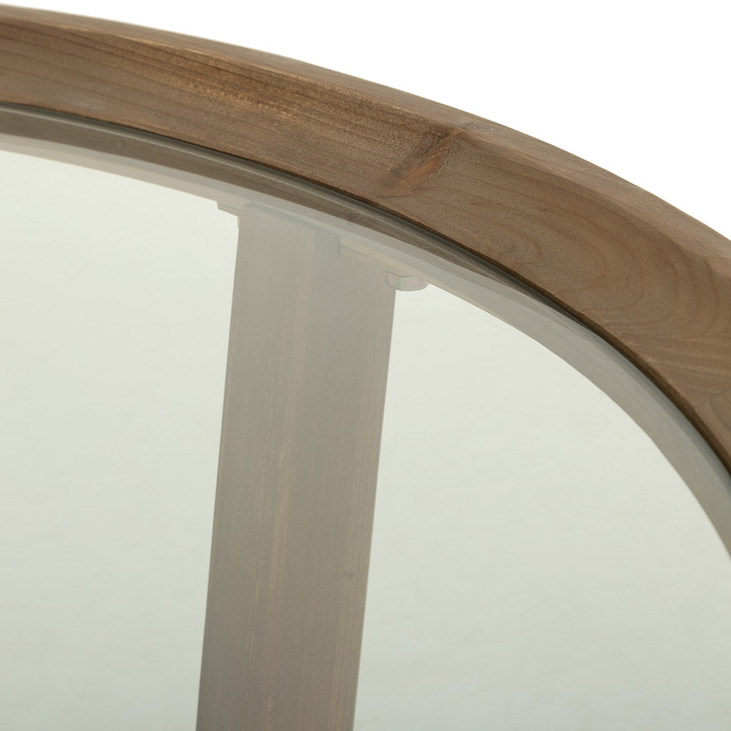 ☕ MESA DE CENTRO DUNA 100 – MADERA DE ABETO + CRISTAL TEMPLADO · REDONDA · ESTILO INDUSTRIAL