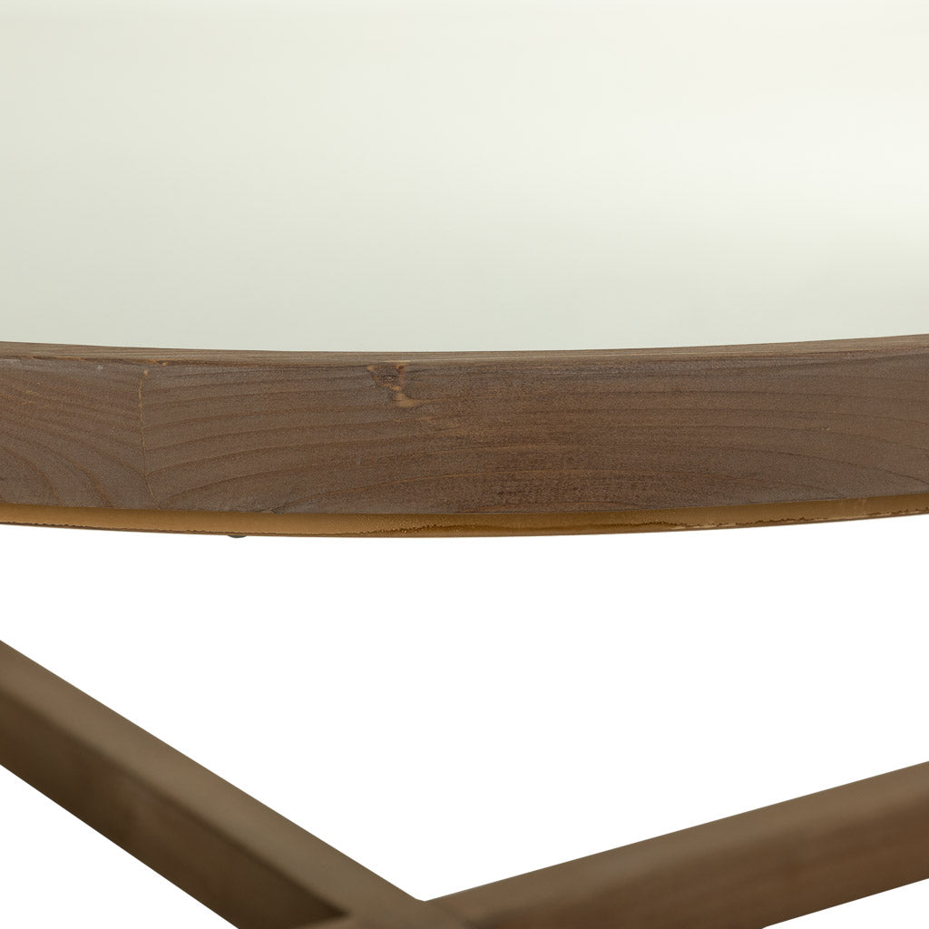 ☕ MESA DE CENTRO DUNA 100 – MADERA DE ABETO + CRISTAL TEMPLADO · REDONDA · ESTILO INDUSTRIAL