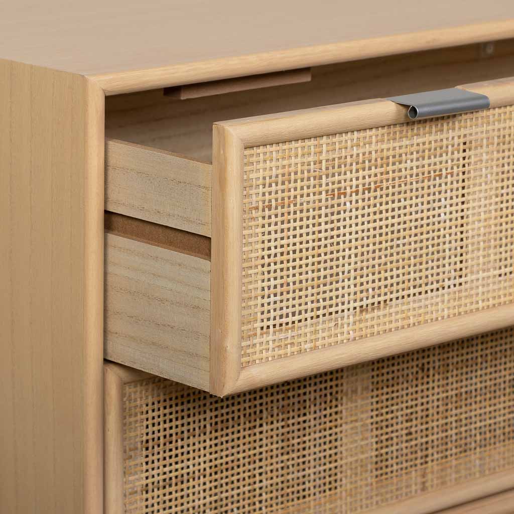 🪵 CÓMODA TRENTO – MDF Y REJILLA DE CAÑA, 3 CAJONES, 75x35x78 CM