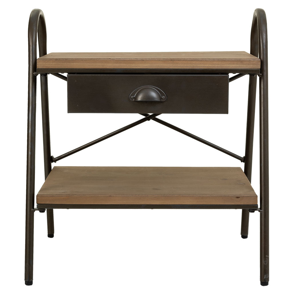 🛏️ MESITA DUNA 52 – MADERA DE ABETO + METAL · 1 CAJÓN + BALDA · ESTILO INDUSTRIAL