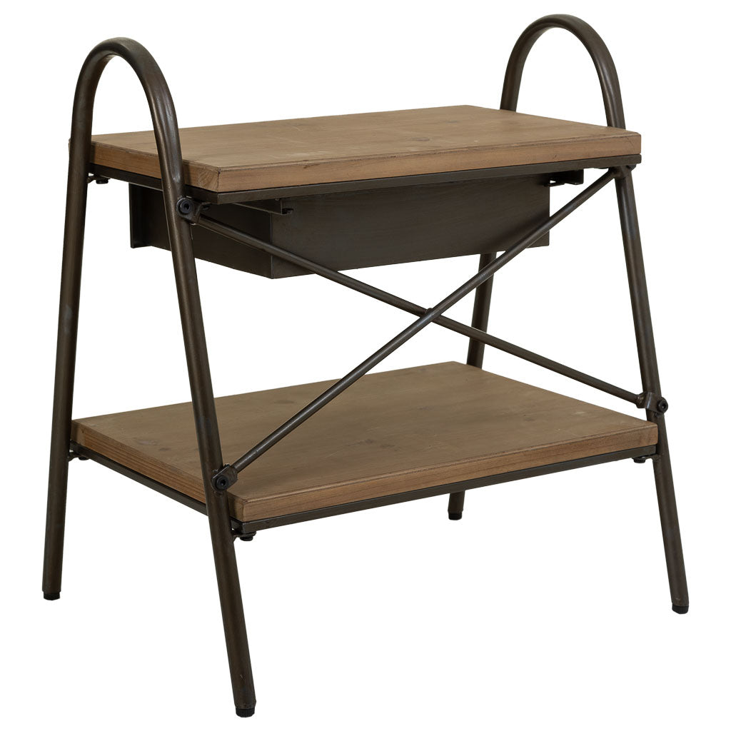 🛏️ MESITA DUNA 52 – MADERA DE ABETO + METAL · 1 CAJÓN + BALDA · ESTILO INDUSTRIAL