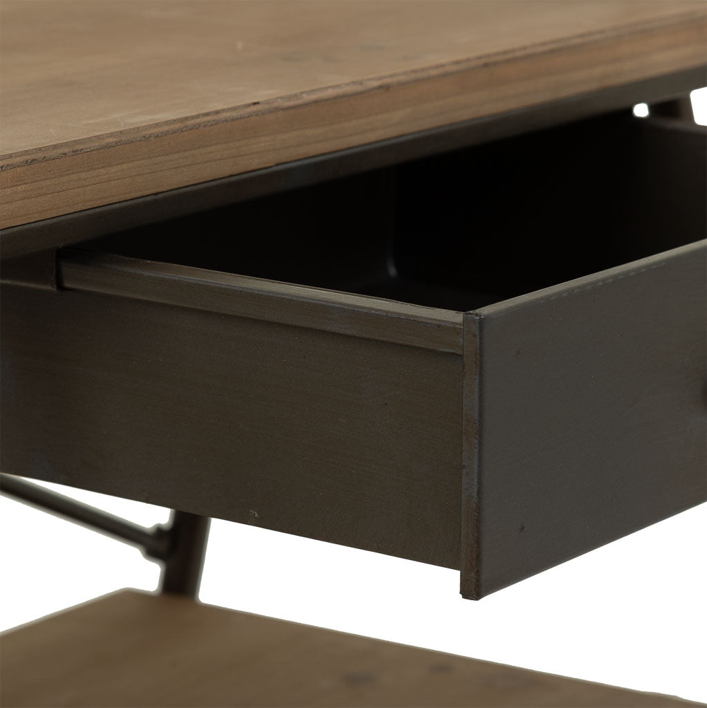 🛏️ MESITA DUNA 52 – MADERA DE ABETO + METAL · 1 CAJÓN + BALDA · ESTILO INDUSTRIAL