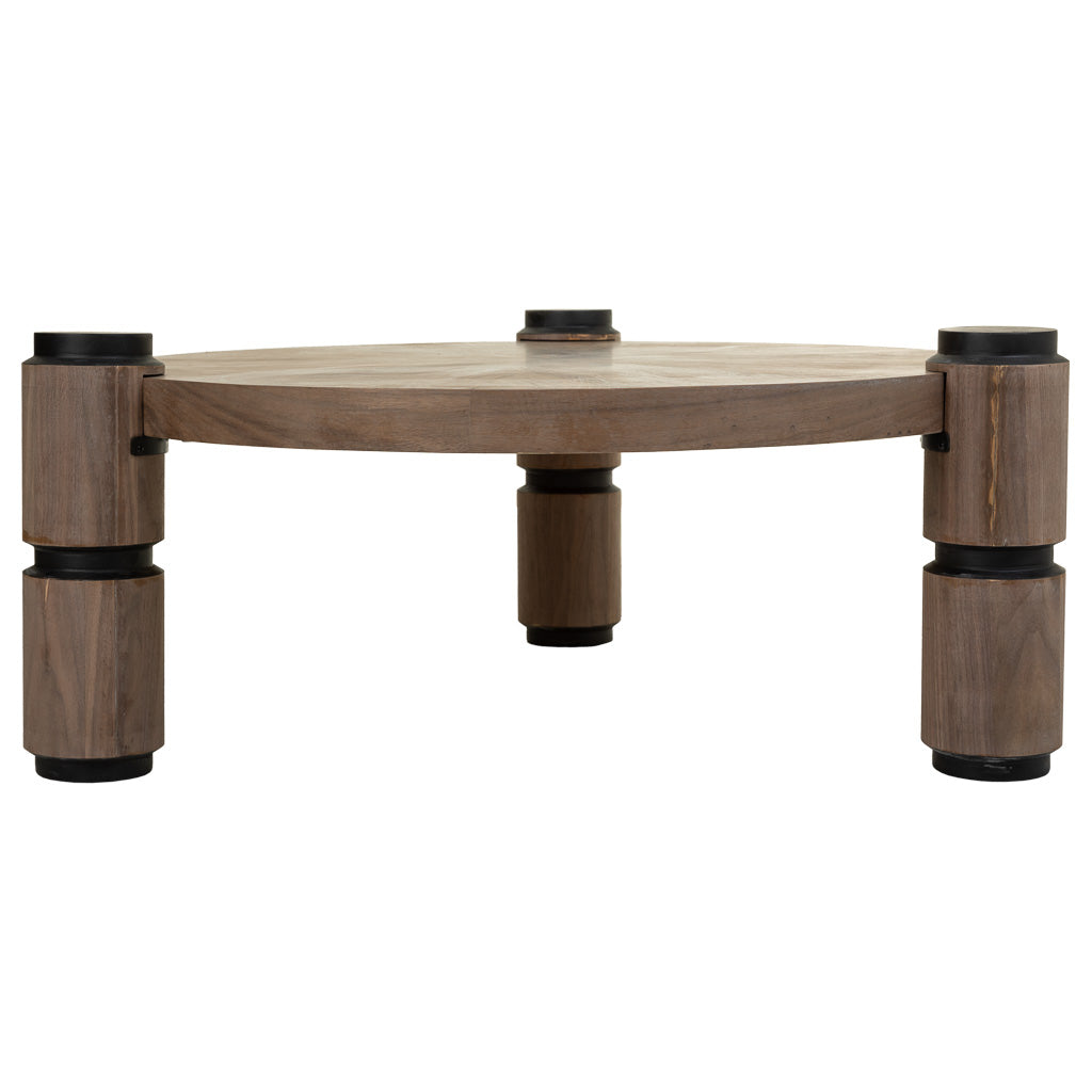 ☕ MESA DE CENTRO DUNA 110 – MADERA DE ABETO · TABLERO RADIAL · PATAS CILÍNDRICAS · ESTILO INDUSTRIAL
