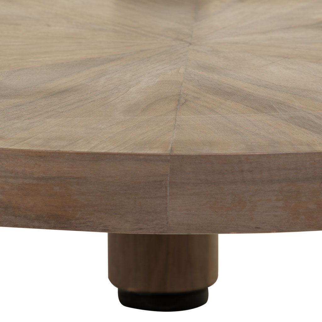 ☕ MESA DE CENTRO DUNA 110 – MADERA DE ABETO · TABLERO RADIAL · PATAS CILÍNDRICAS · ESTILO INDUSTRIAL