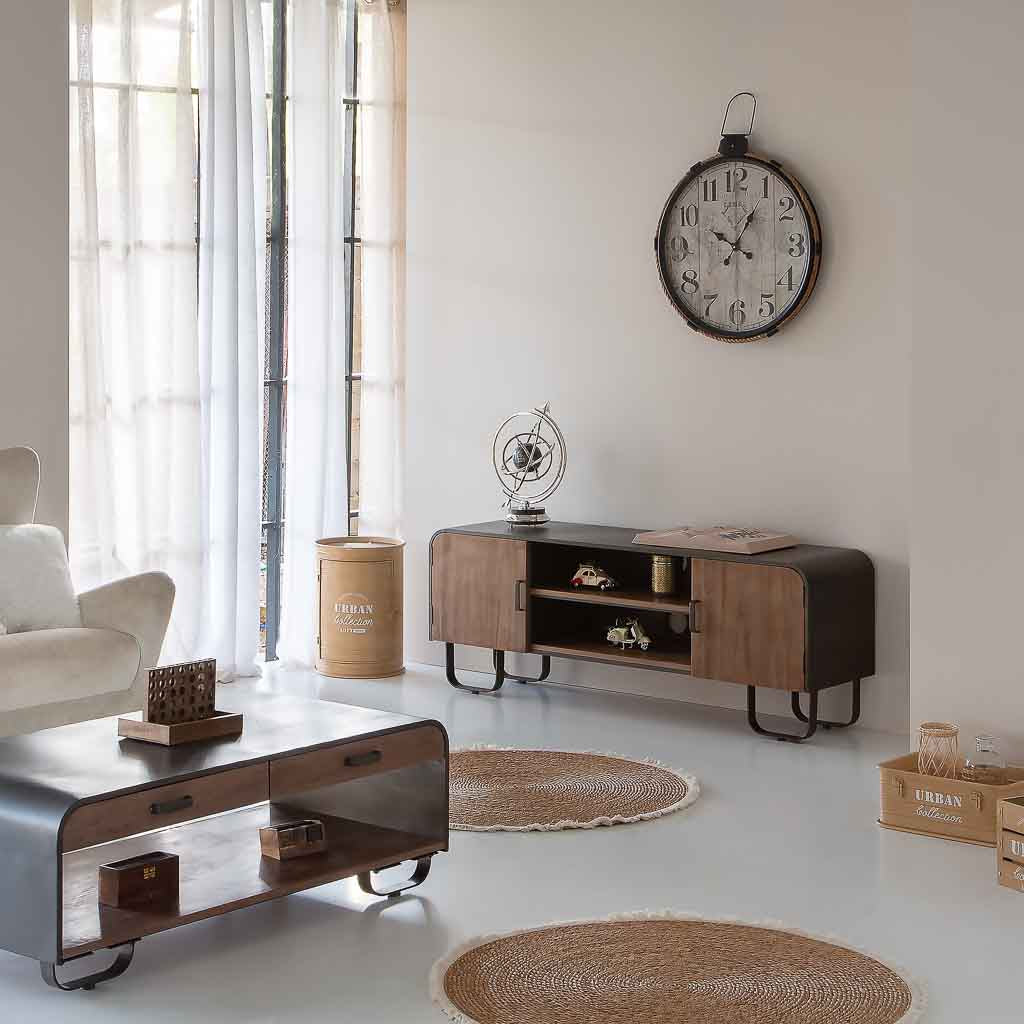 📺 MUEBLE BAJO DUNA 150 – MADERA + METAL NEGRO · 150 CM · ESTILO INDUSTRIAL