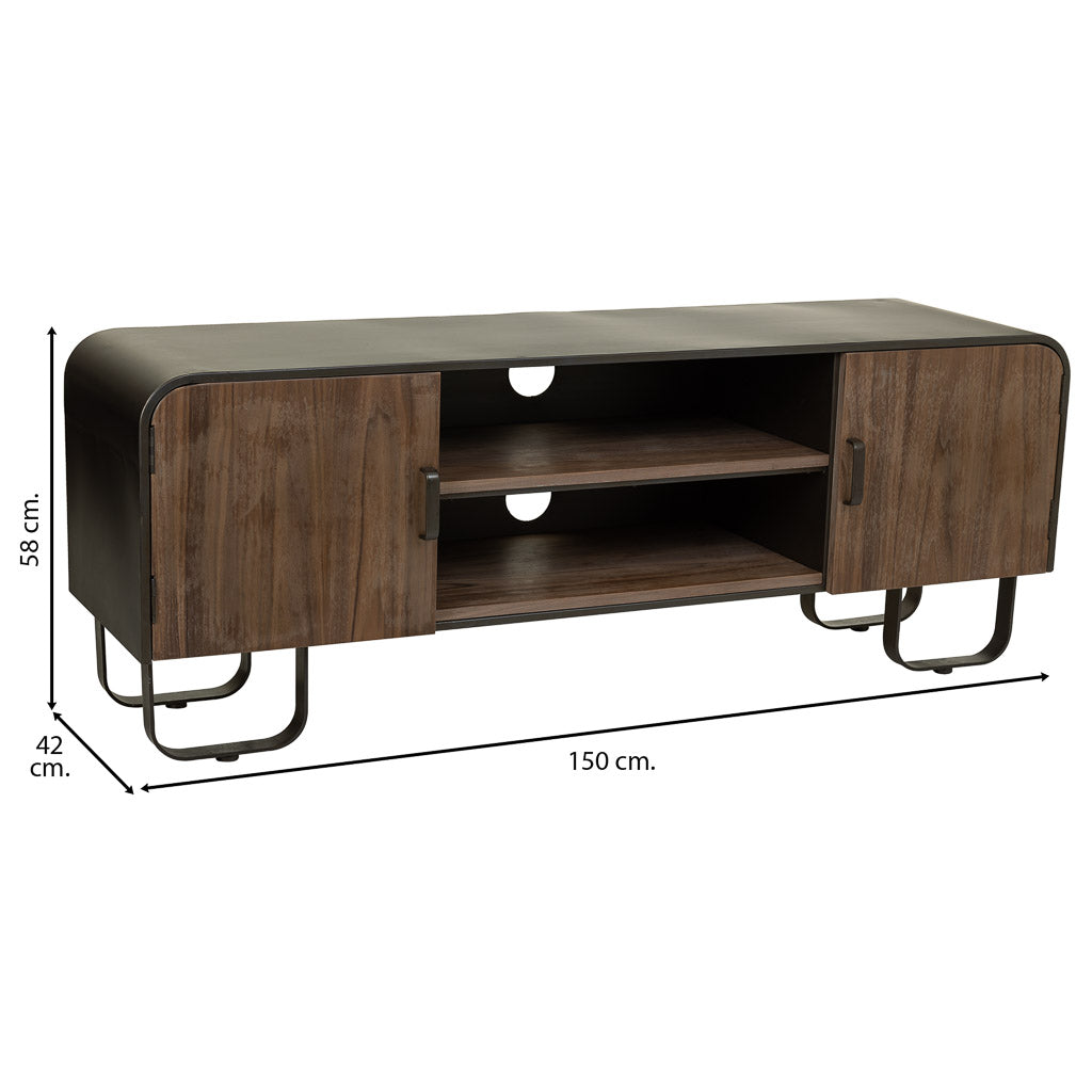 📺 MUEBLE BAJO DUNA 150 – MADERA + METAL NEGRO · 150 CM · ESTILO INDUSTRIAL