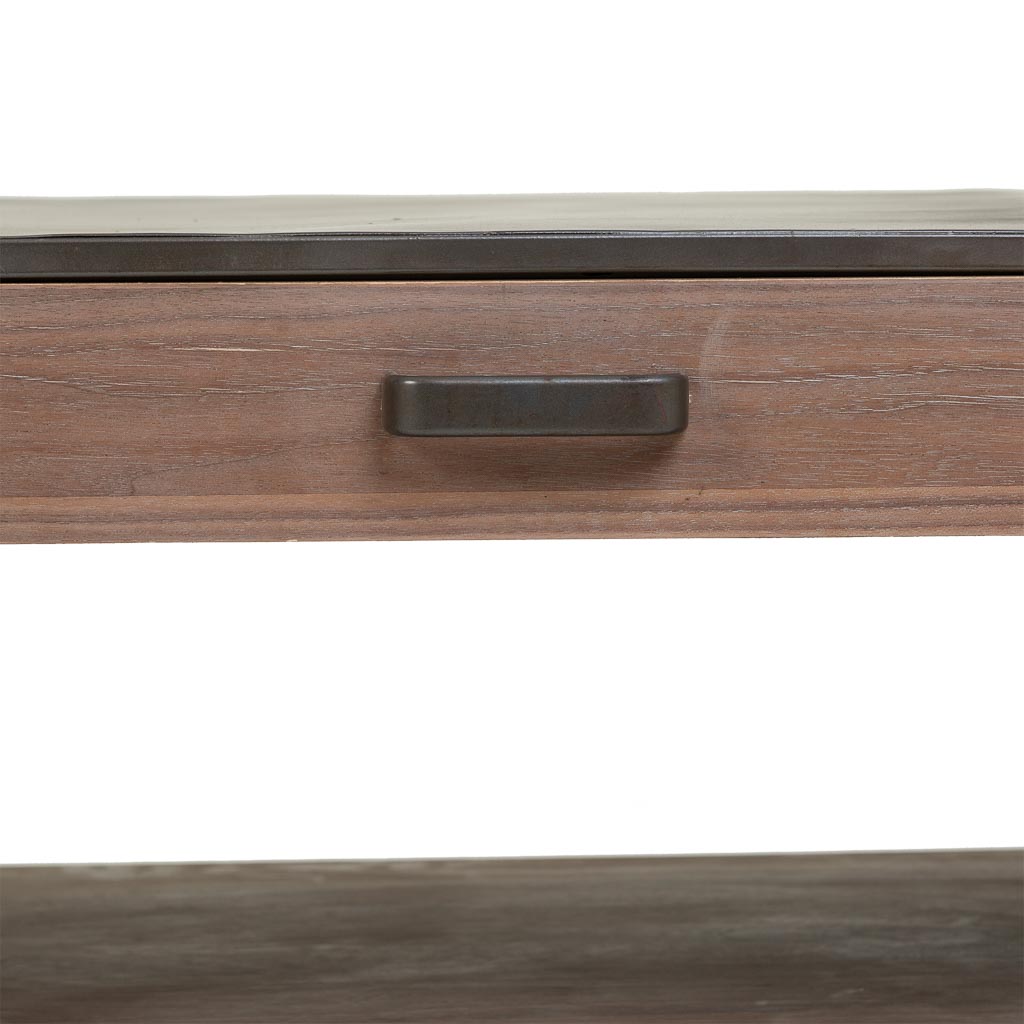 ☕ MESA DE CENTRO DUNA 120 – MADERA + METAL NEGRO · 2 CAJONES + BALDA INFERIOR · ESTILO INDUSTRIAL