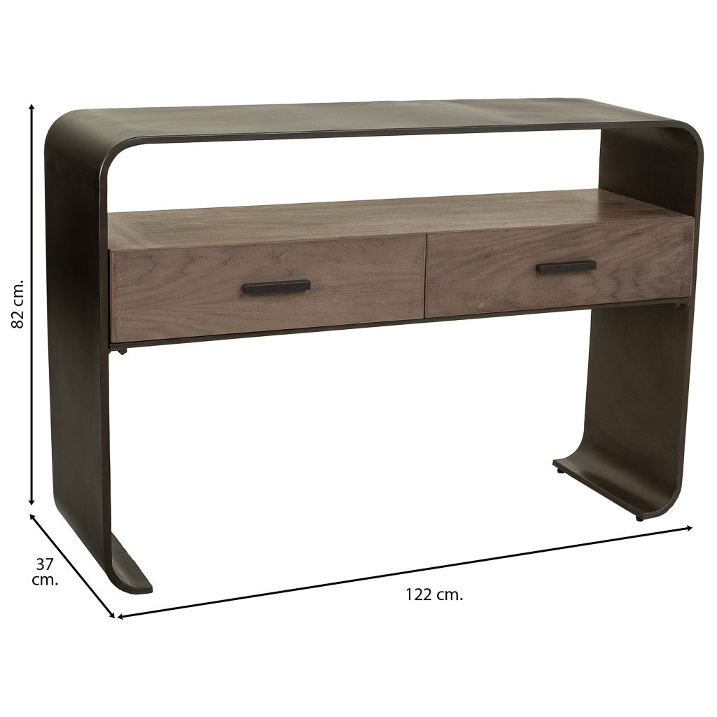 🏠 RECIBIDOR DUNA 122 – MADERA DE ABETO + METAL NEGRO · 2 CAJONES · ESTILO INDUSTRIAL